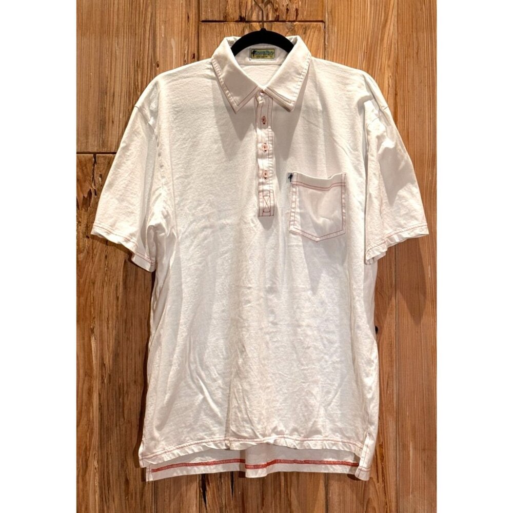 Dune Road Mens XL White Polo Shirt W/ Red Contrast Stitching & Pocket Casual Res